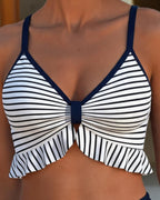 Bikini Tirantes Espagueti Cuello V Rayas Cordón