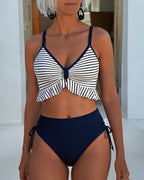 Bikini Tirantes Espagueti Cuello V Rayas Cordón