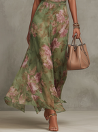 Serena | Vestido largo verde con estampado floral  y cuello halter